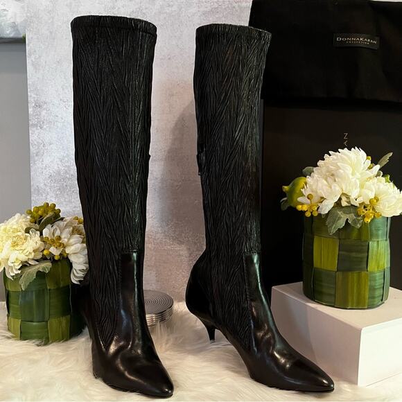 NEW Donna Karan Collection Waxed Calf Leather Laser Ribbed Boot Black Sz 36/6 … - Picture 3 of 16